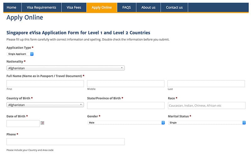 apply singapore travel visa online