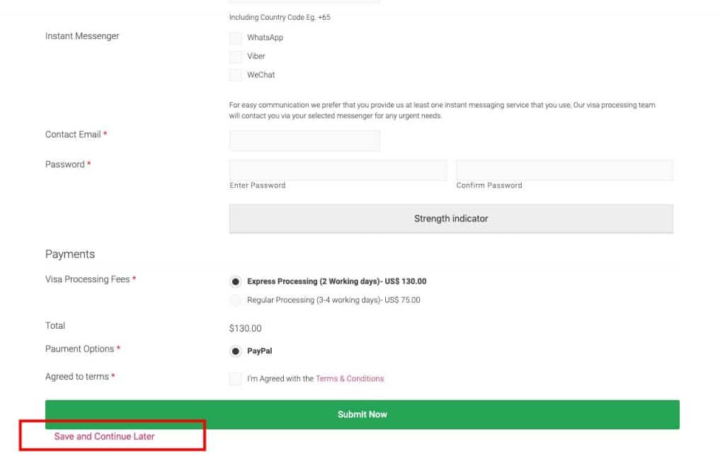 Singapore visa online save and continue