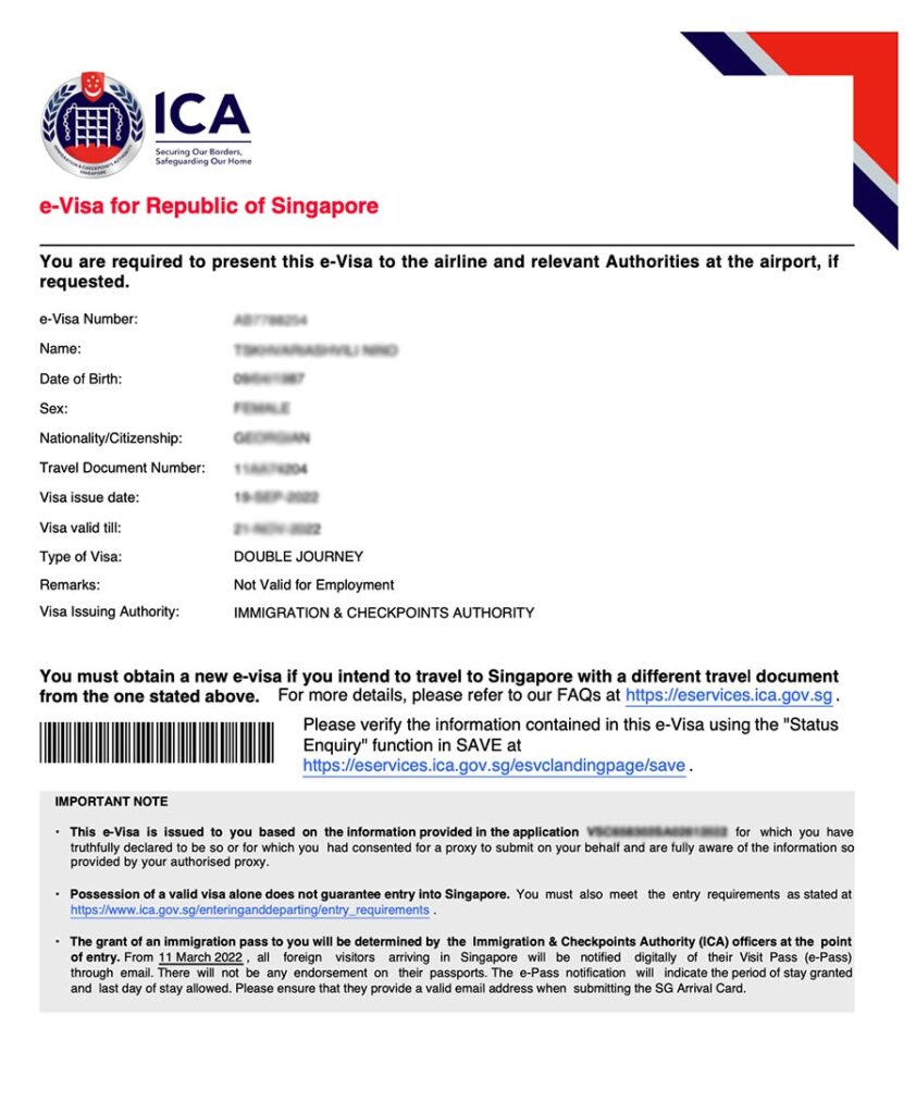 singapore visit visa validity period