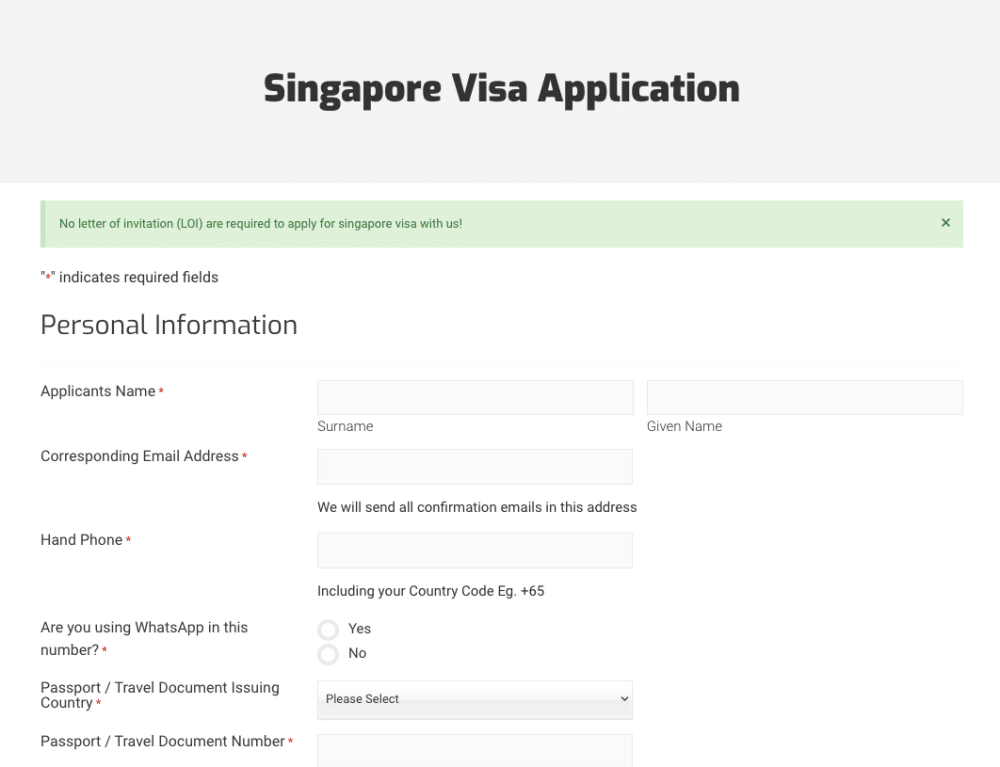 Singapore visa application